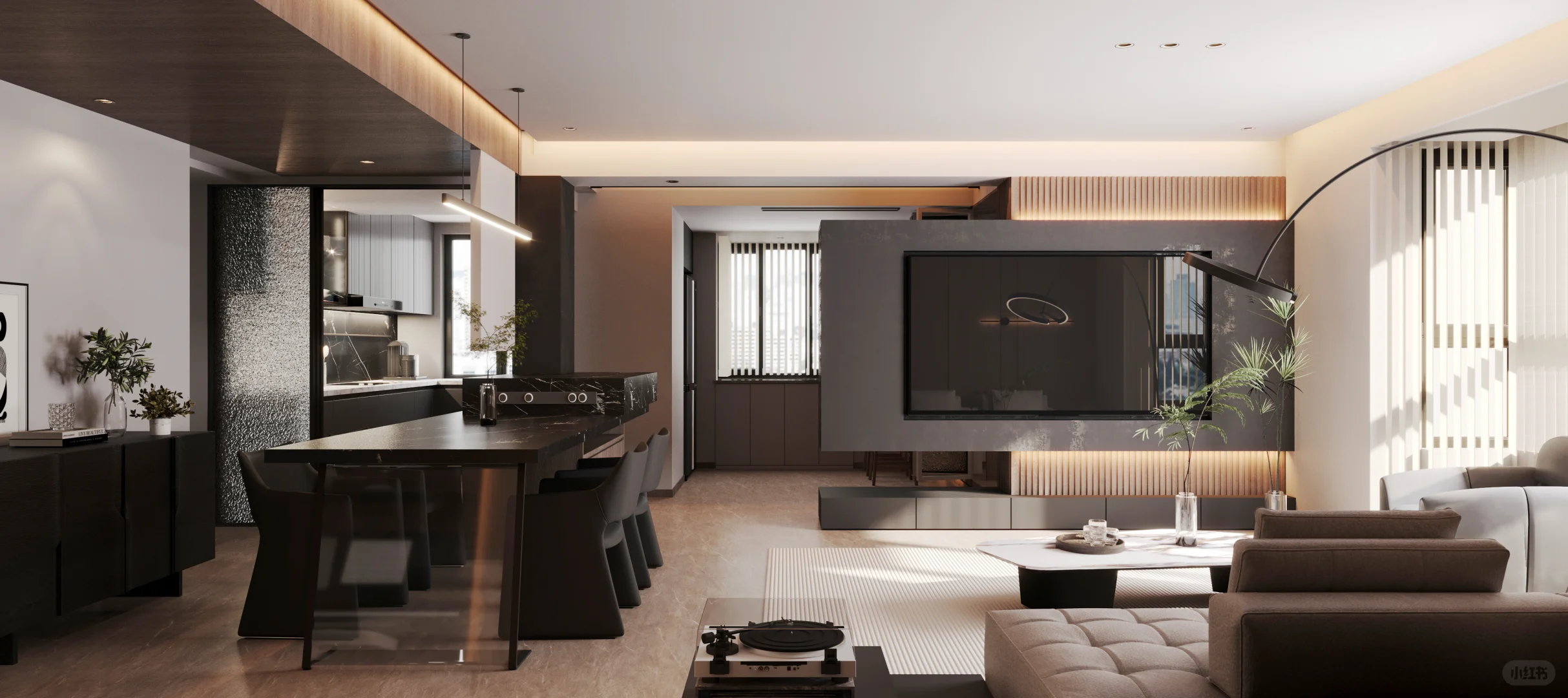 ?150 ㎡｜意式｜承重柱与岛台结合的艺术