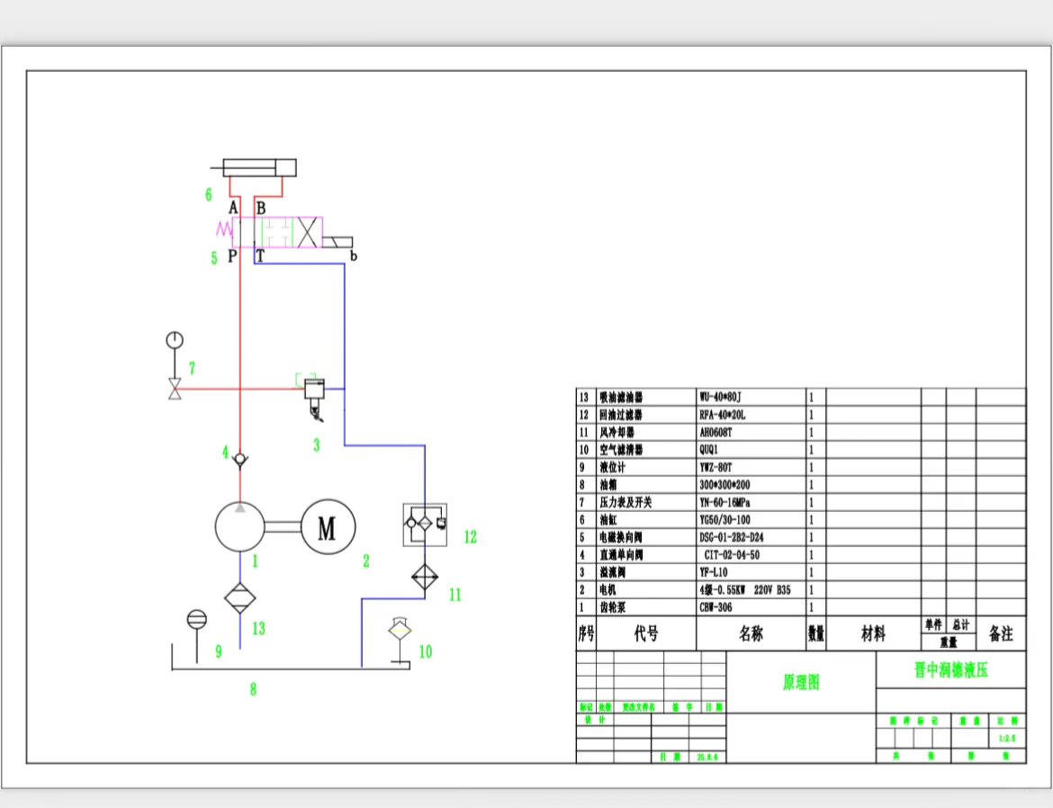 液压系统设计，设计原理图，设计油缸图
