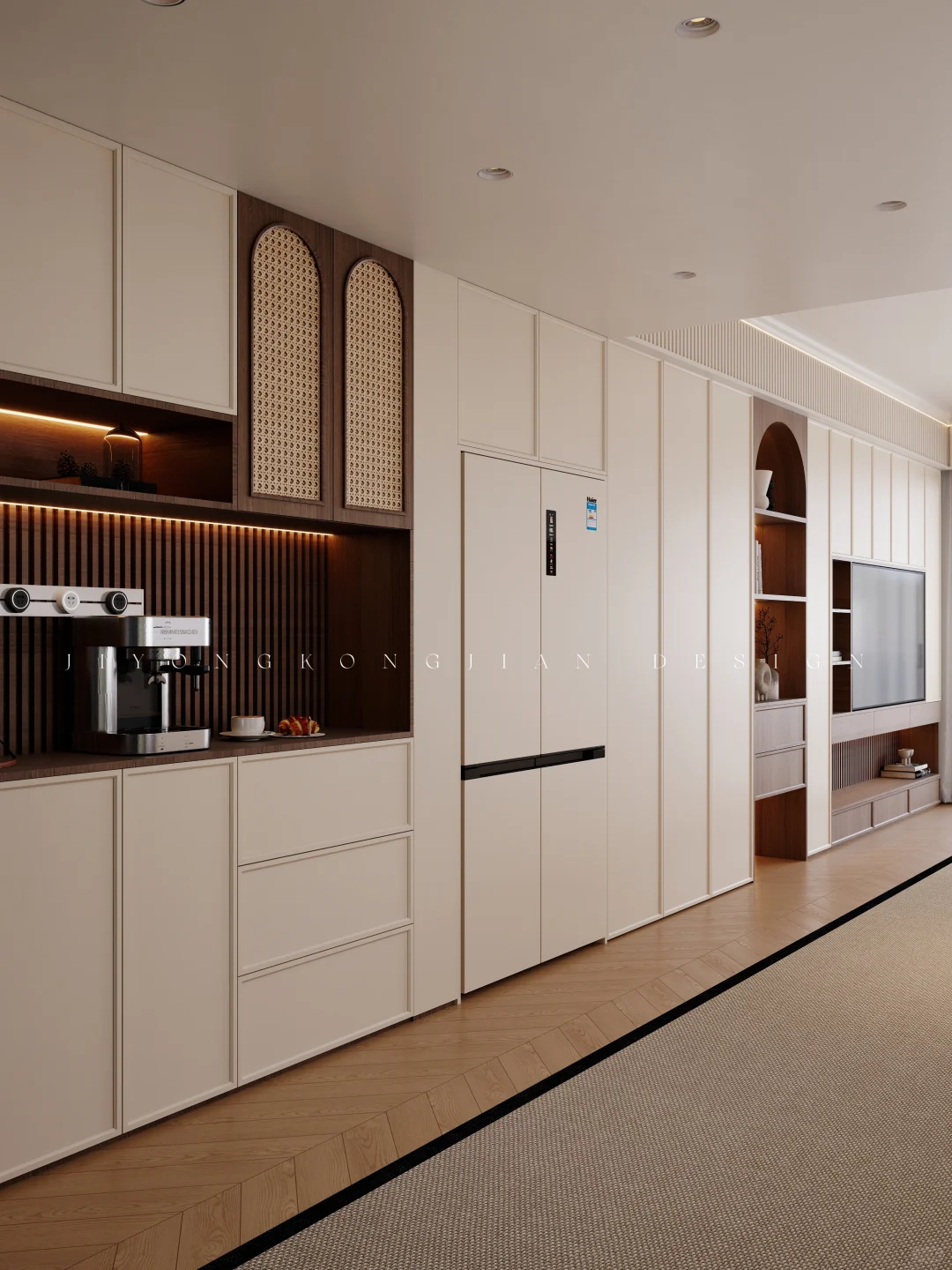 开间2.9米！也能做中古风玄关餐边一体柜❤️