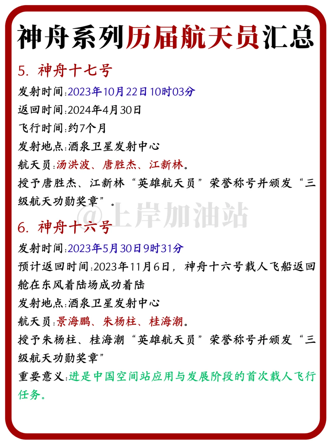 中国神舟系列历届航天员汇总