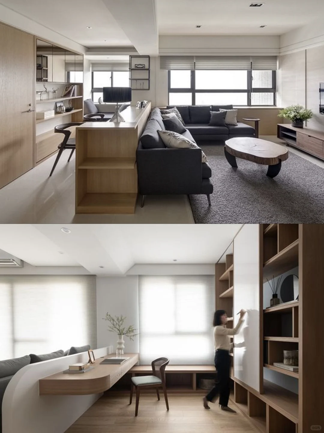 10张实拍图！大客厅沙发后塞书桌，显大实用