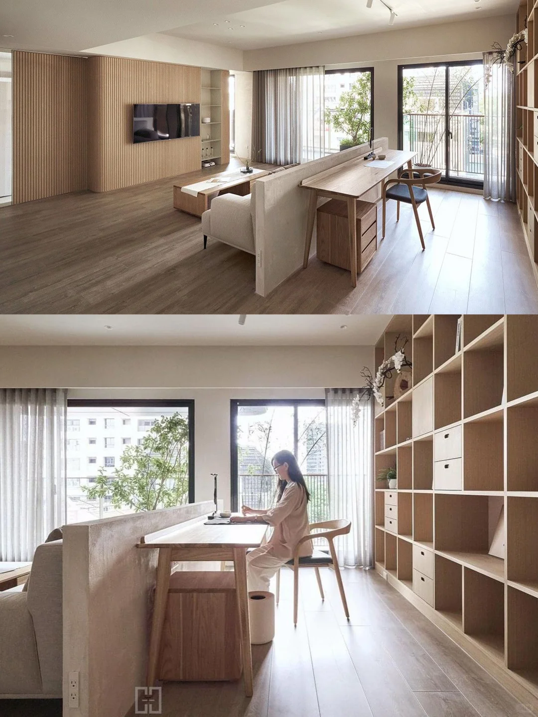 10张实拍图！大客厅沙发后塞书桌，显大实用