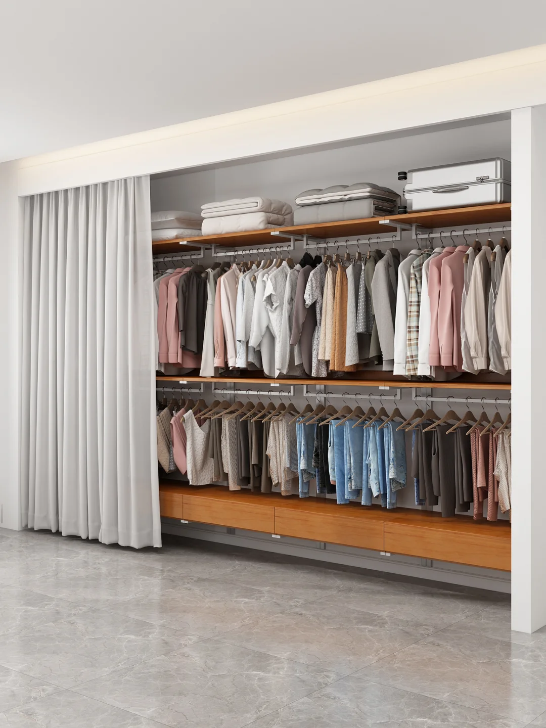 藏在卧室里的大衣柜，绝了！ 底下一大排储物