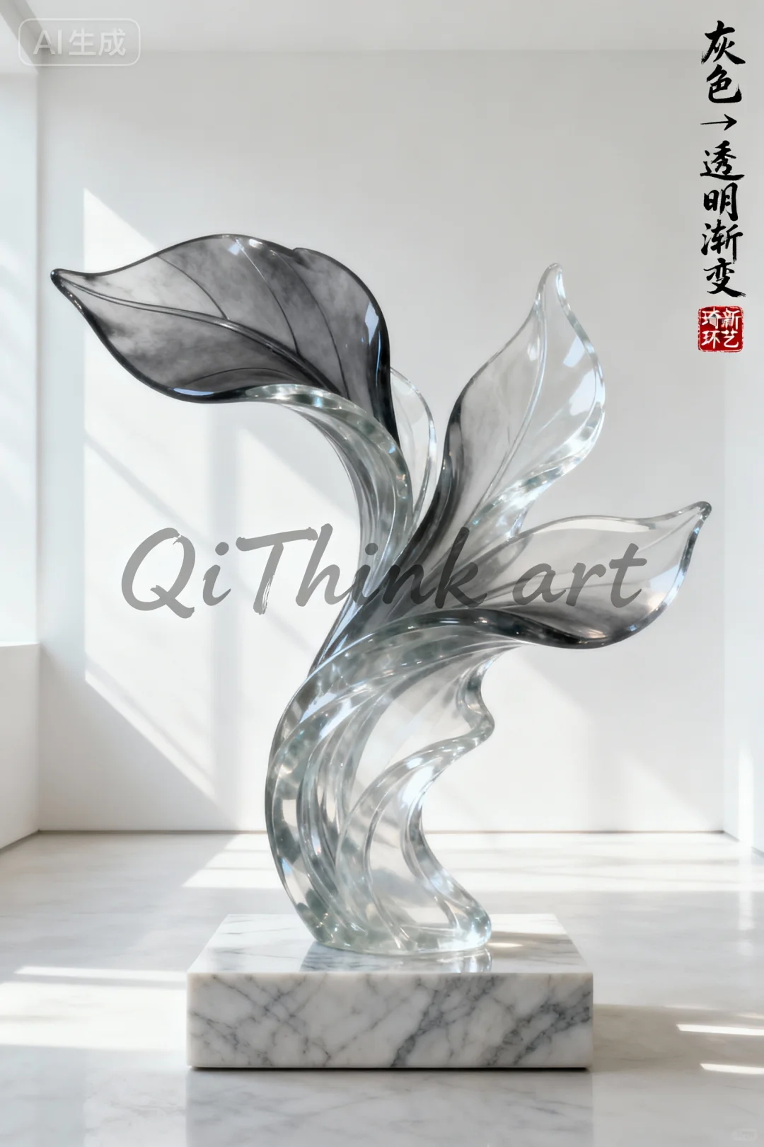 「雾月留白」灰色透明树脂雕塑艺术摆件