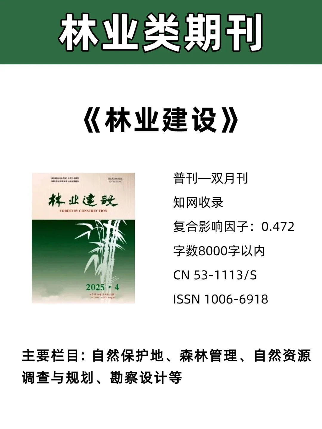 《林业建设》林业类期刊知网收录