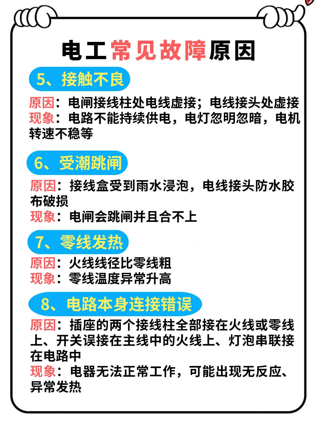 电工必存！常见的电工故障原因都在这了