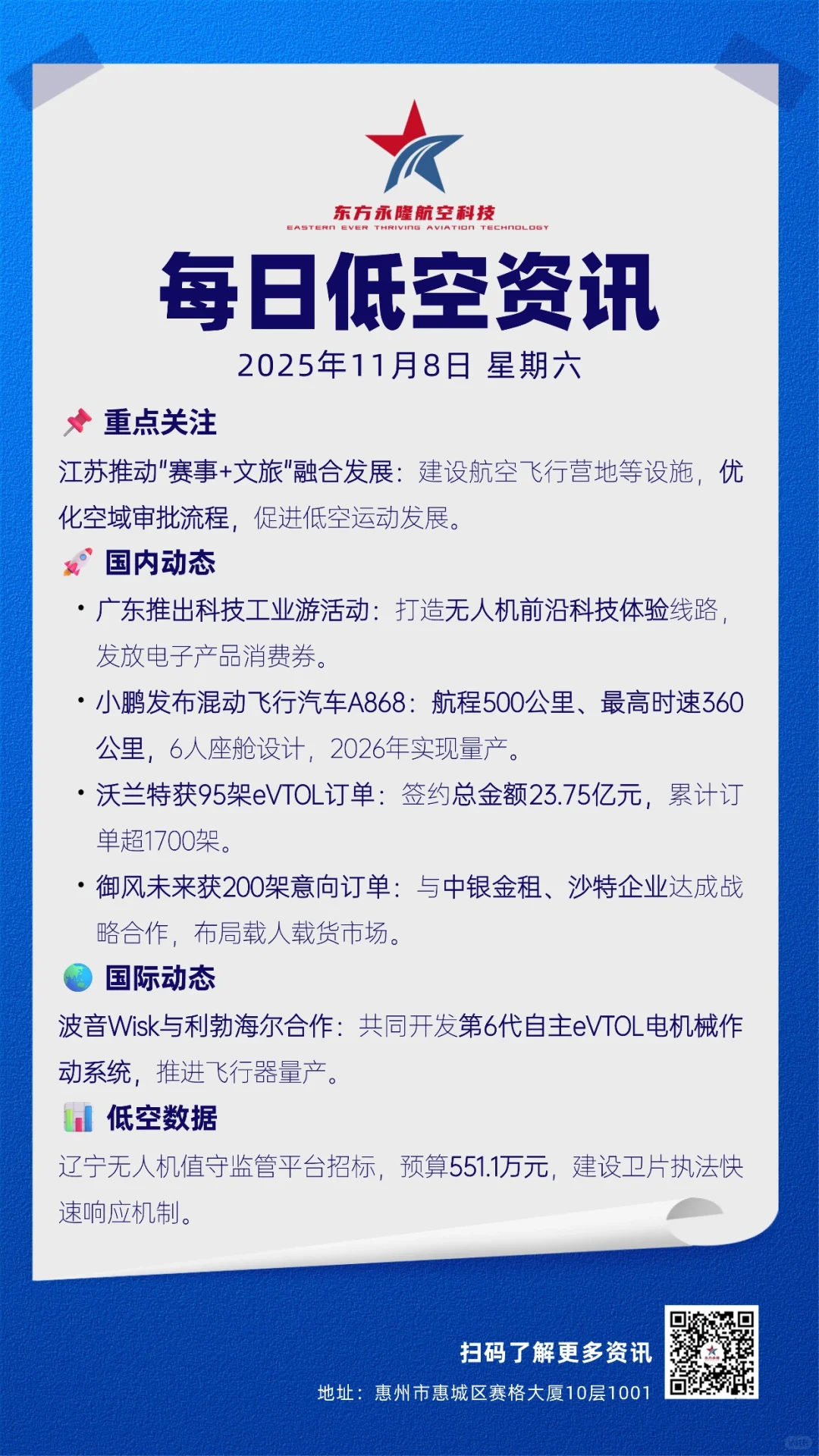 低空经济早报：11月8日 星期六