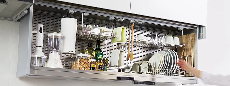 吊柜收纳设计新选择、提升厨房收纳力