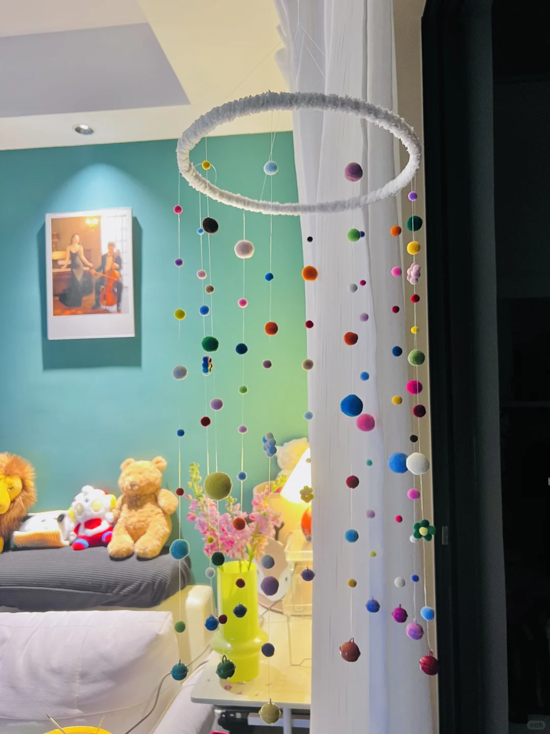 ?DIY手工教程|哄小宝宝的毛球风铃?