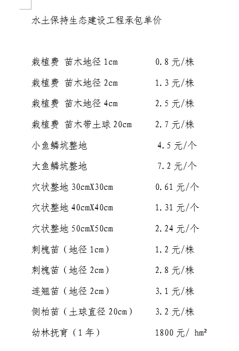 水土保持生态造林工程承包单价