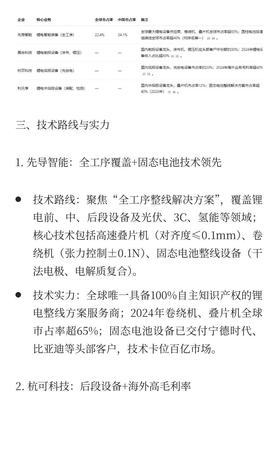 锂电设备及相关企业（先导智能、杭可科技、