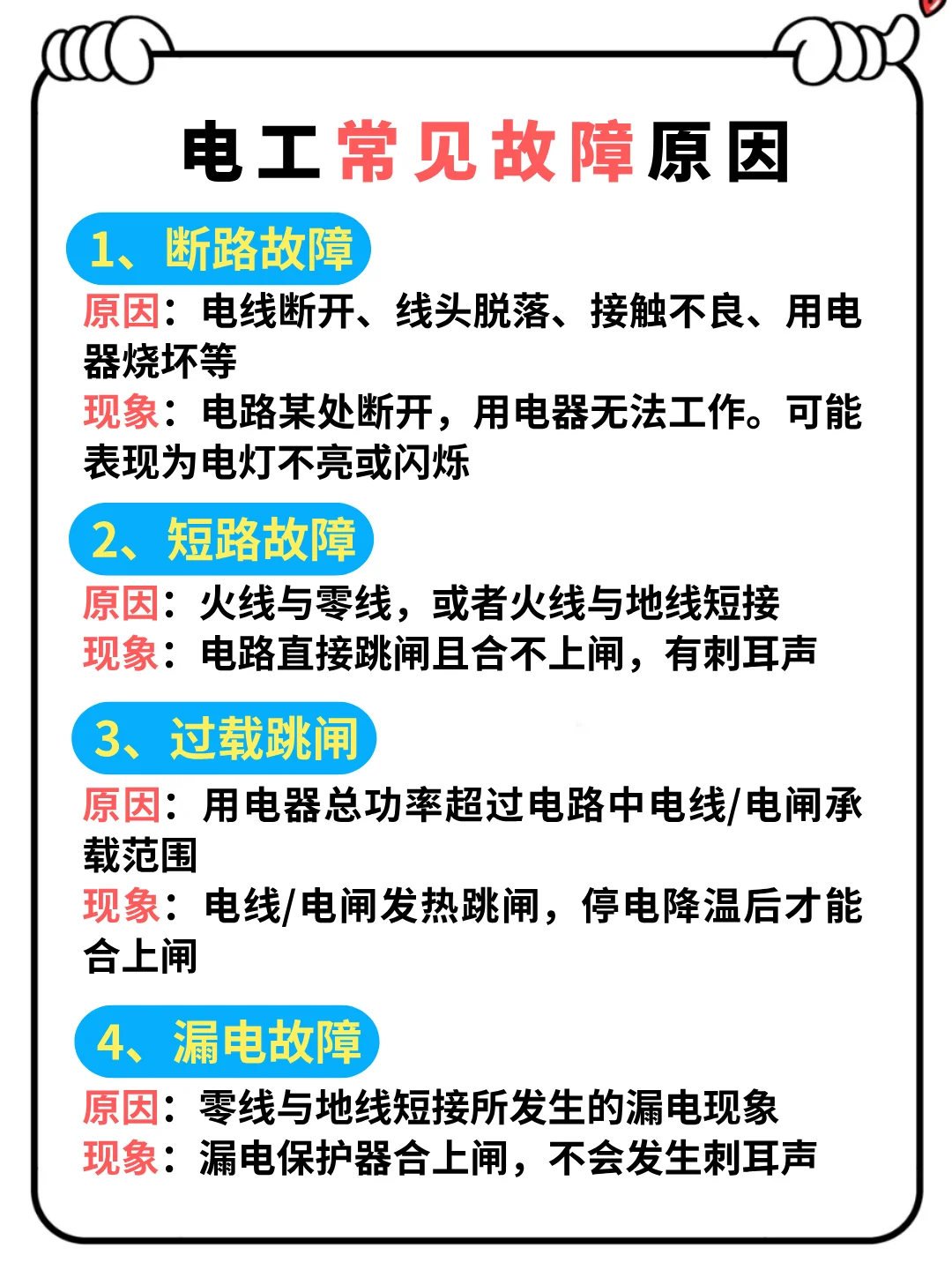 电工必存！常见的电工故障原因都在这了