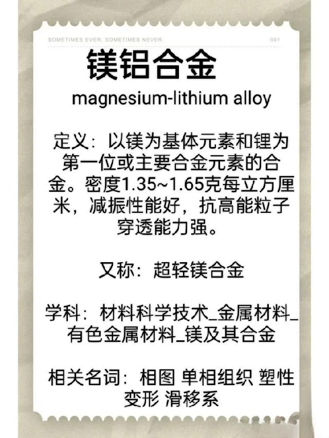 每日科技名词|镁铝合金