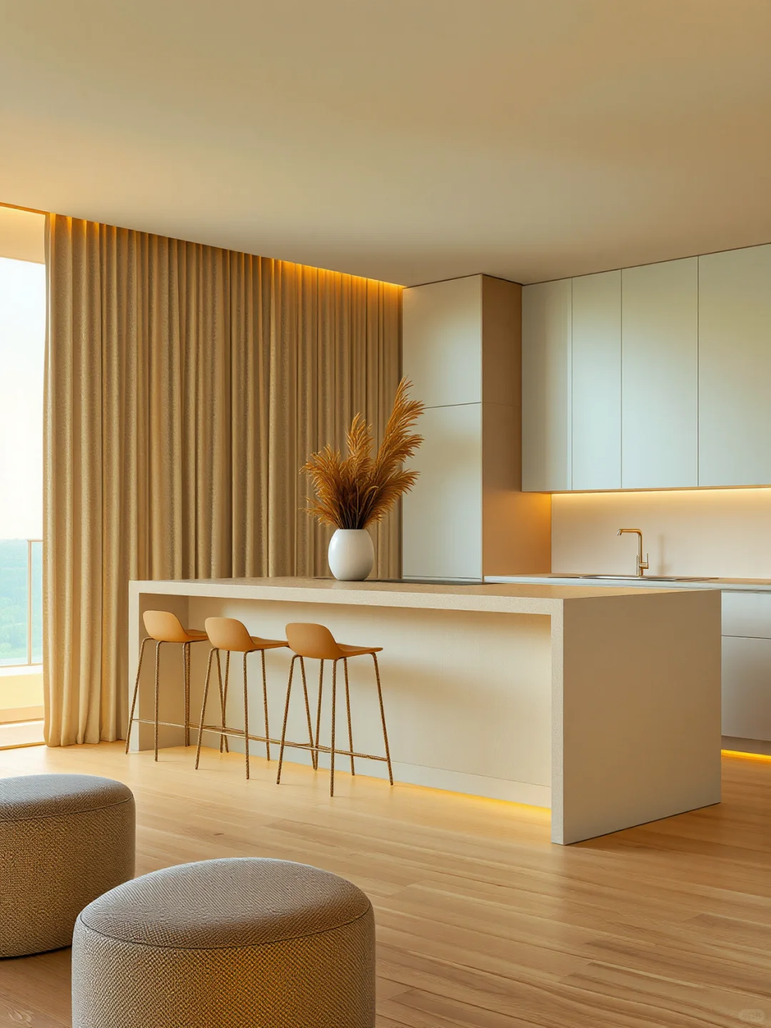 书架掏圆做沙发,原木极简把松弛感卷明白了