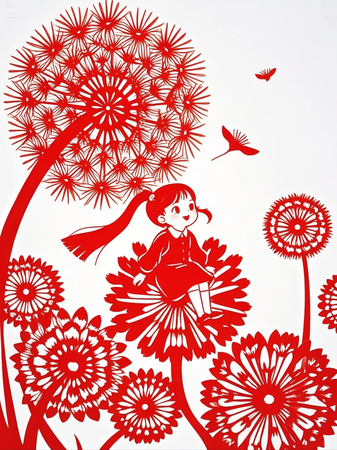 No.0211 小女孩与蒲公英剪纸