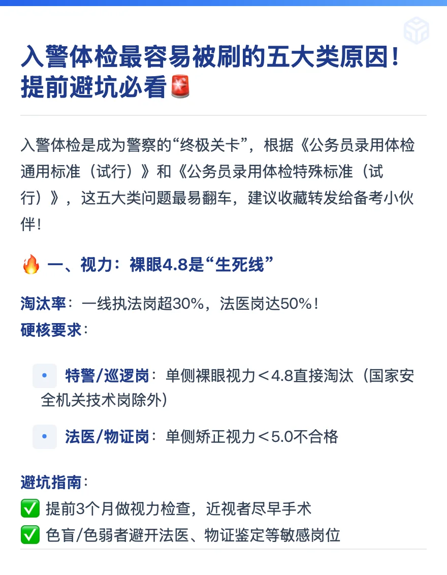 招警体检和普岗体检差别在哪？哪些不合格？