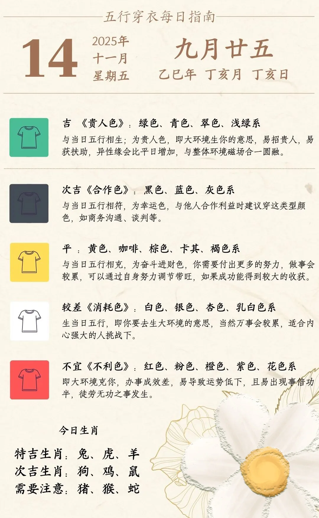 11月8日-11月14日每日五行色彩穿衣指南