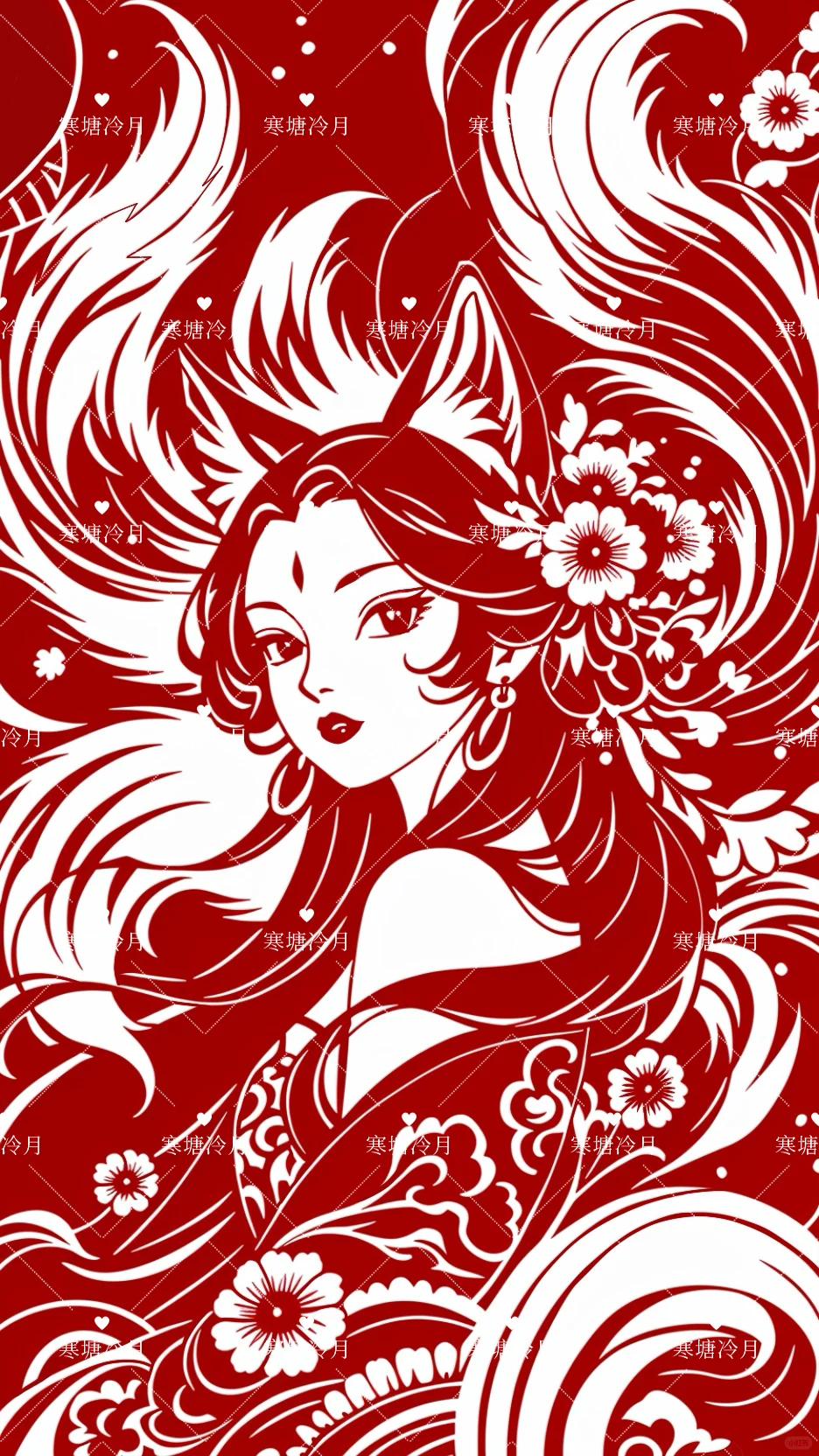 九尾狐女03剪纸刻纸底稿分享