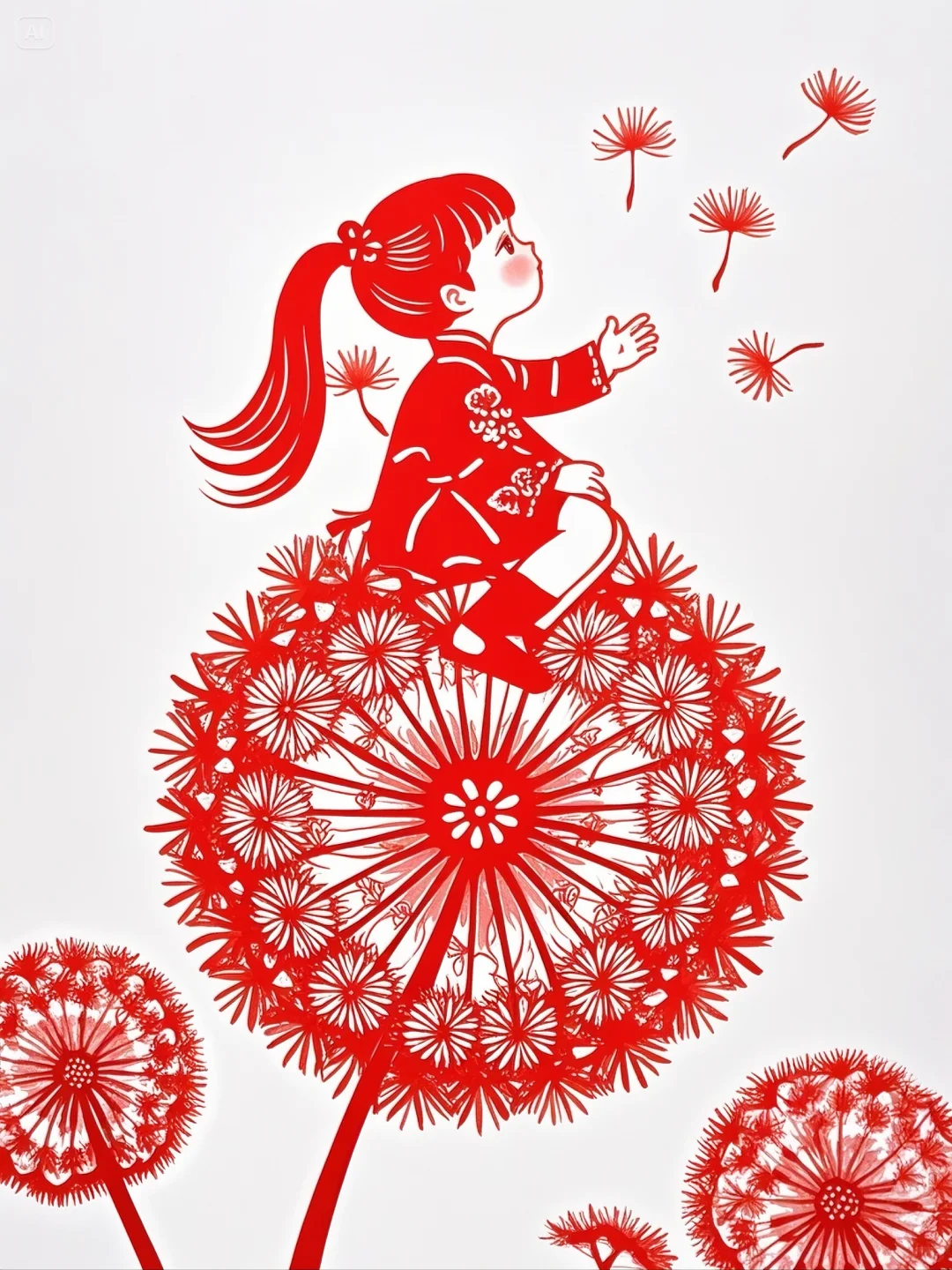 No.0211 小女孩与蒲公英剪纸