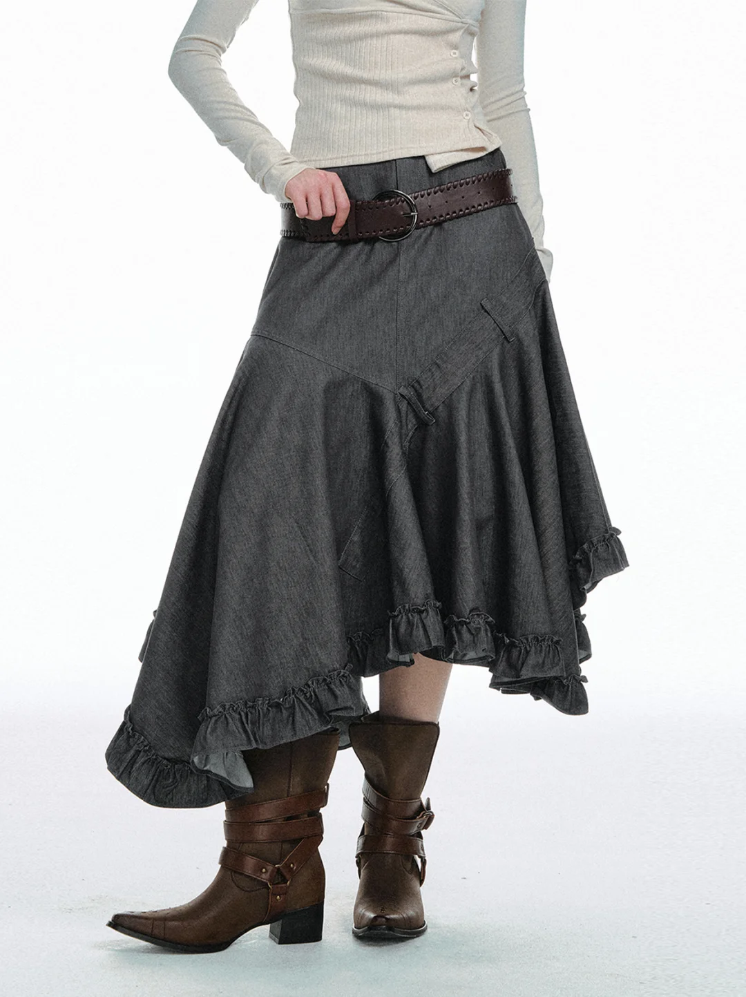 STRIKE A POSE*不规则拼接荷叶边半身裙