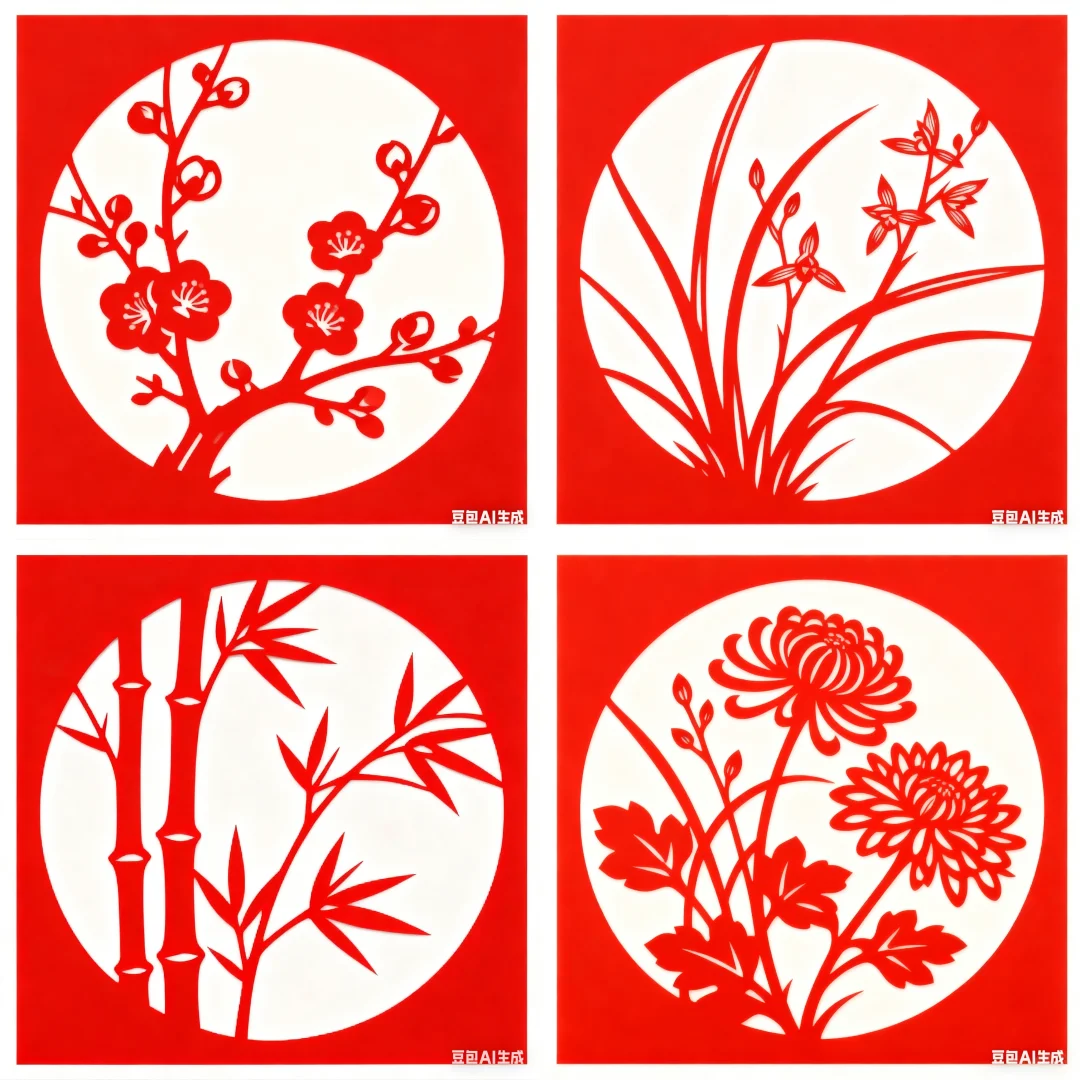 梅兰竹菊剪纸素材分享