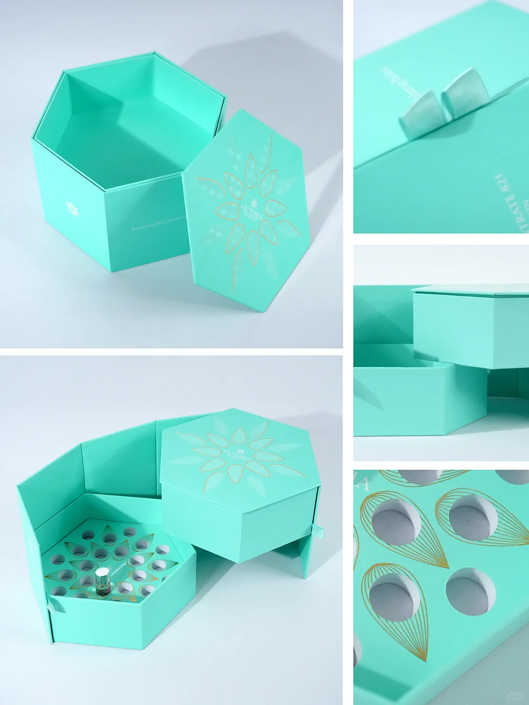 护肤品礼盒?‍♀️蒂芙尼蓝的六边形盒身