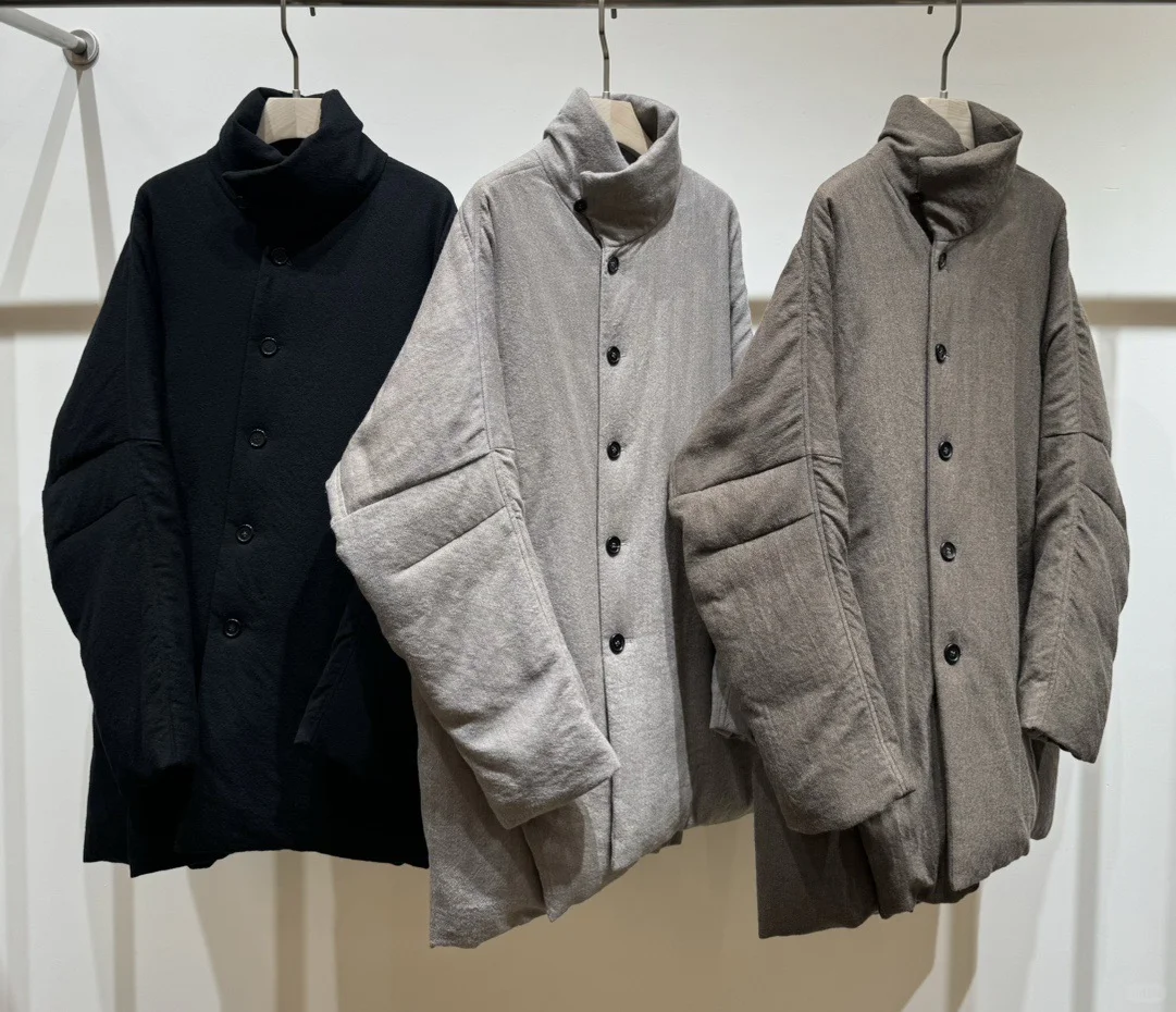 中式国潮单排扣斜门襟男女同款羊毛鹅绒大衣
