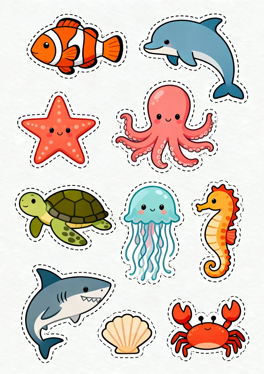 海洋动物贴纸素材?打印幼儿园剪纸手工
