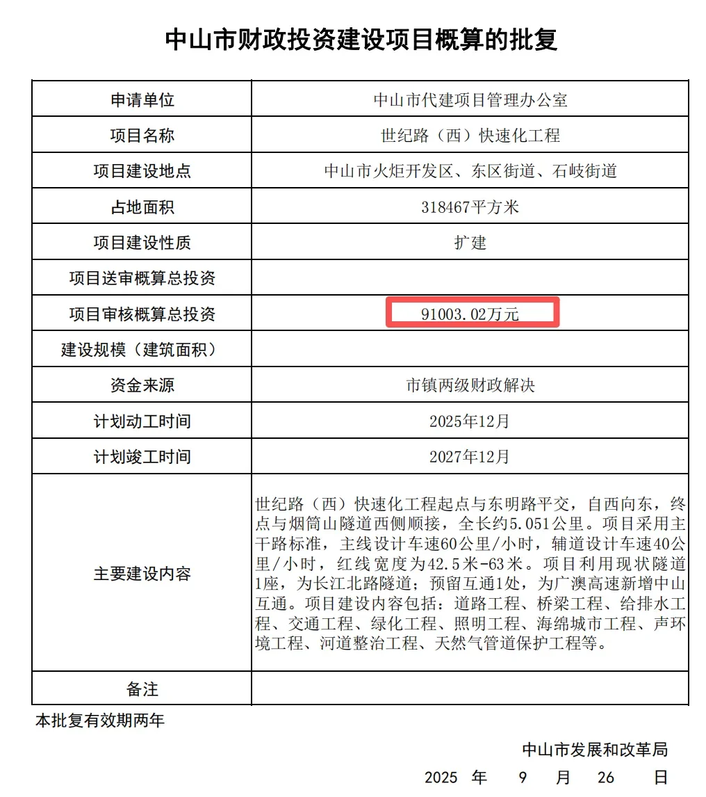 刚刚！中山「超级大道」，施工招标！