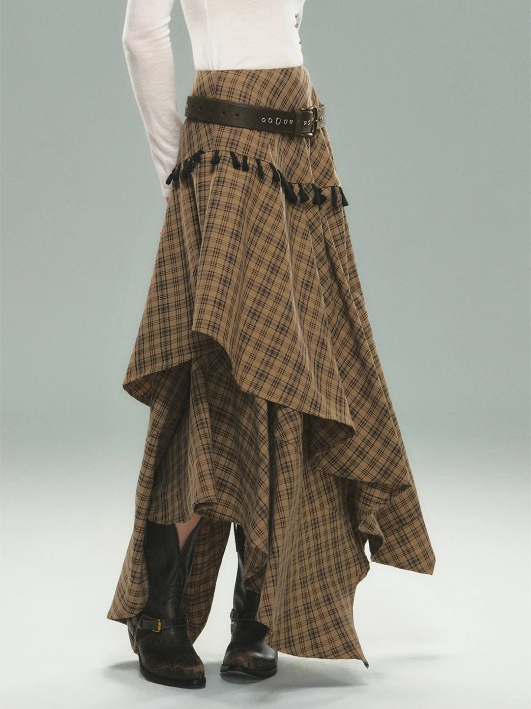 STRIKE A POSE*浪游诗人格纹不对称长裙