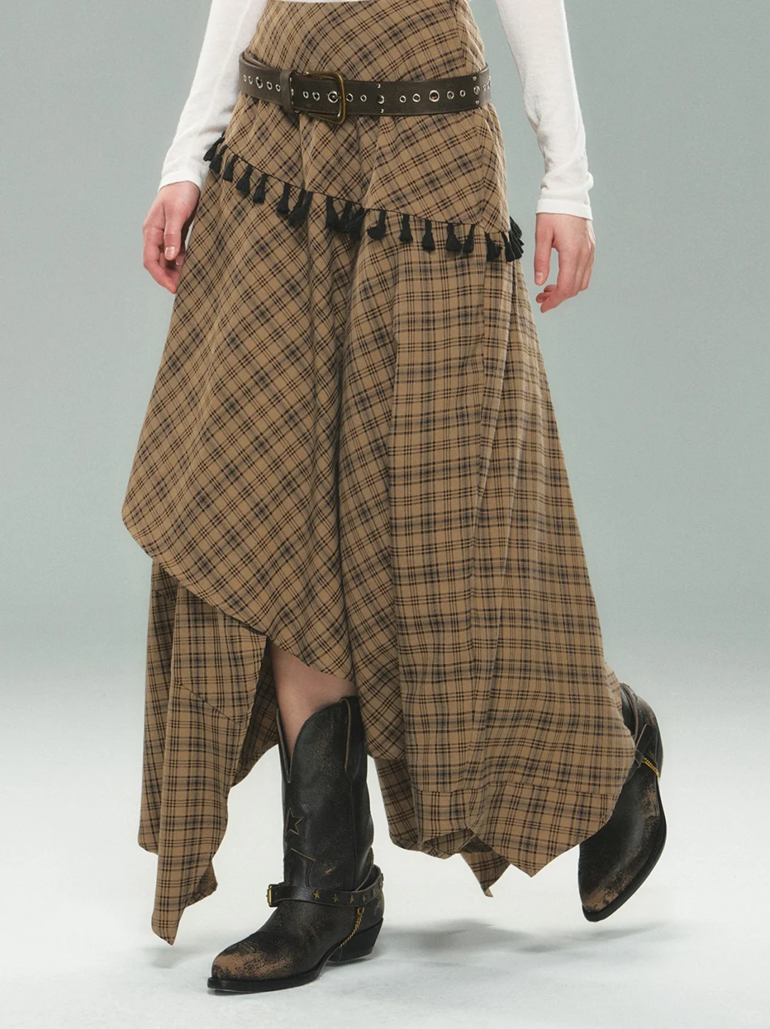 STRIKE A POSE*浪游诗人格纹不对称长裙