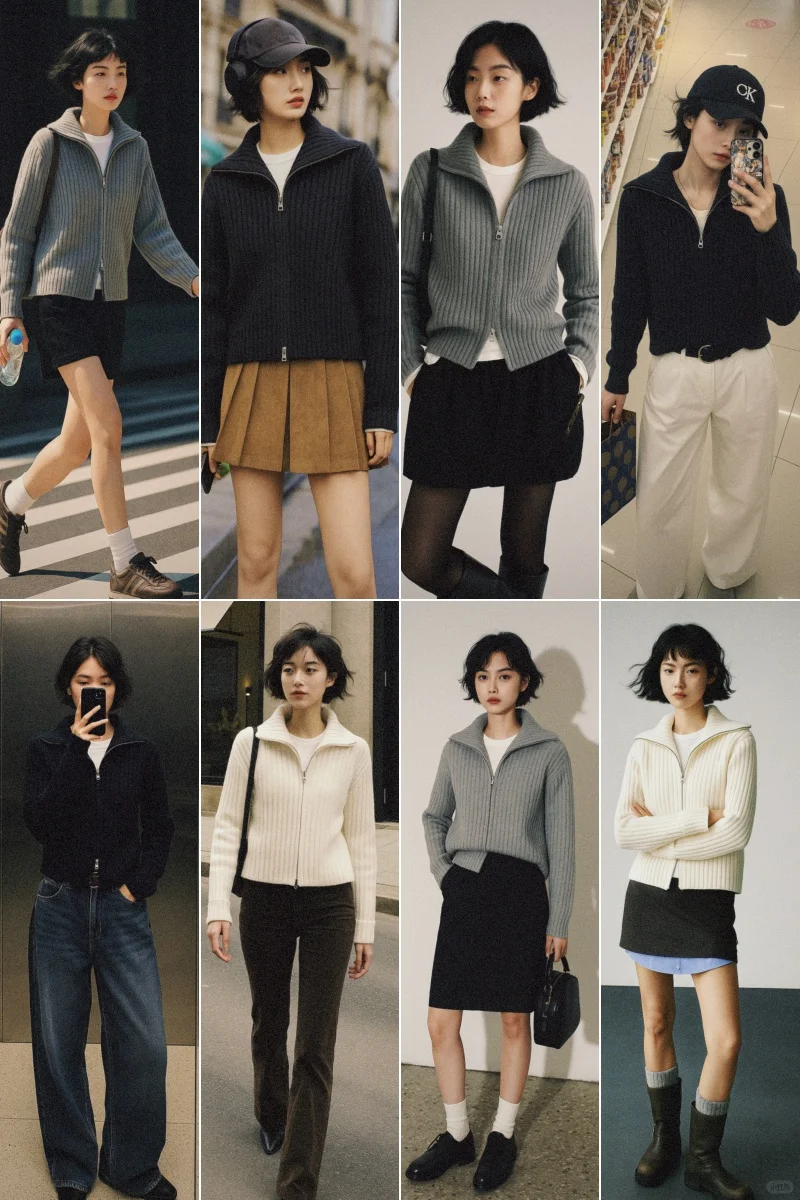 1件=7天穿搭 | 收藏双拉链毛衣开衫搭配合辑