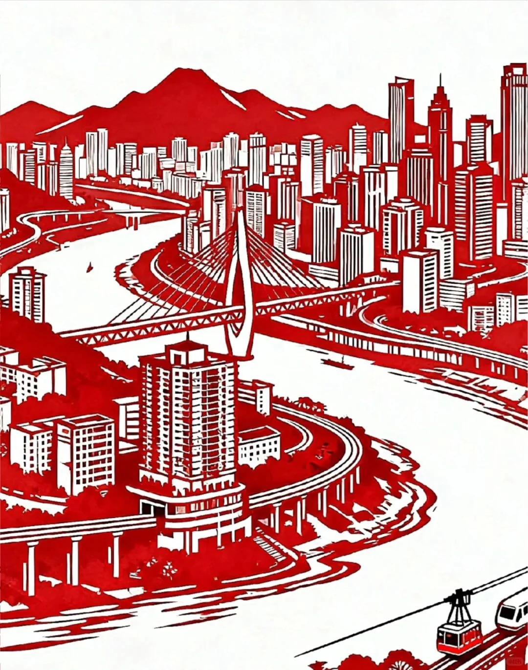 剪纸时刻，城市风光，山城印象