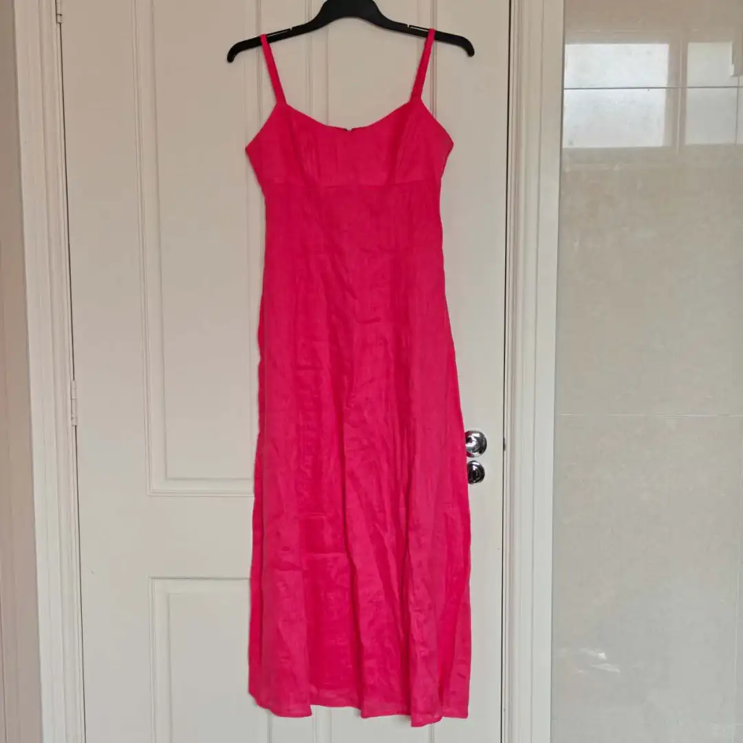 全新KOOKAI 100%麻 玫红色吊带连衣裙