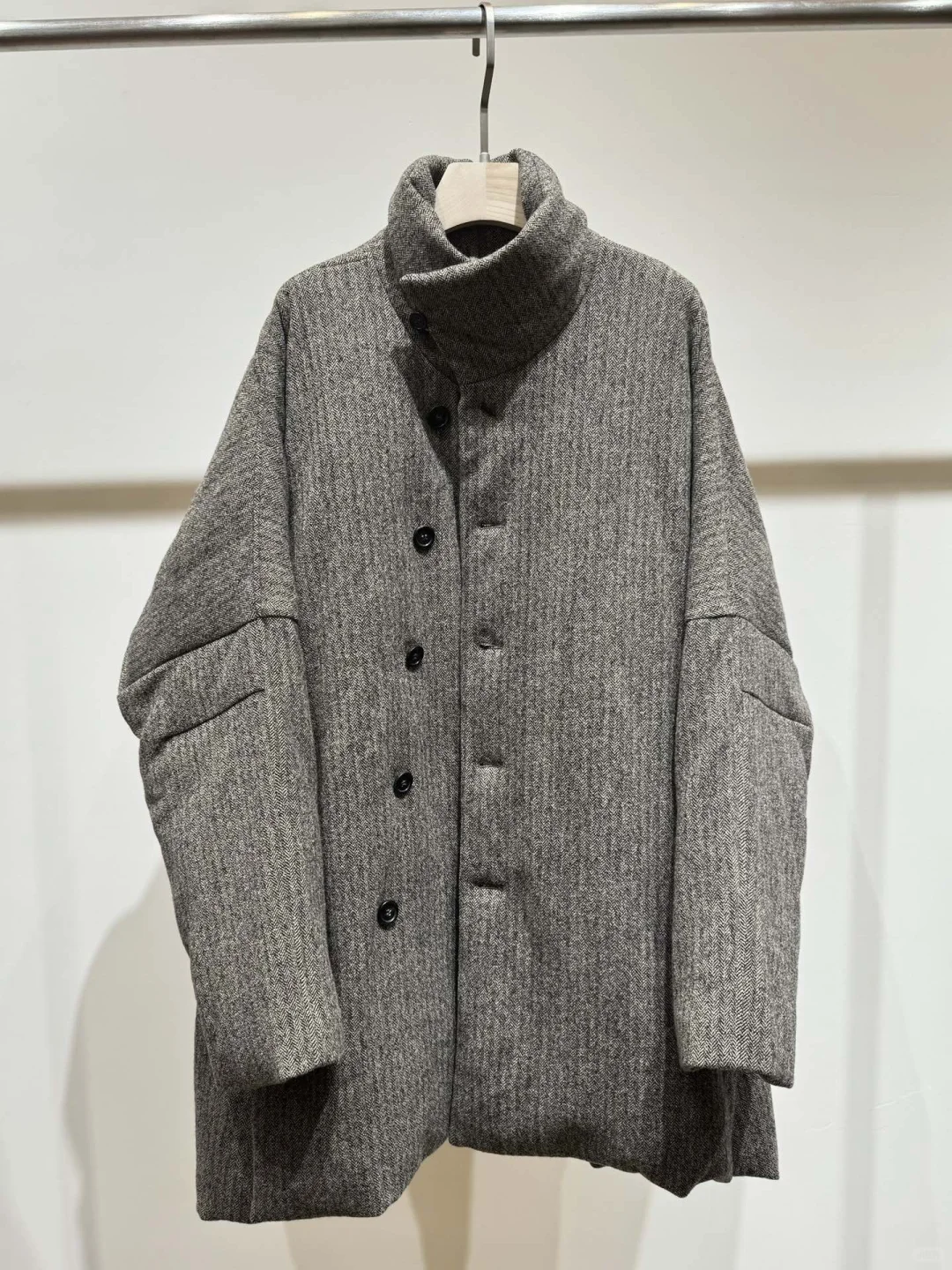 中式国潮单排扣斜门襟男女同款羊毛鹅绒大衣