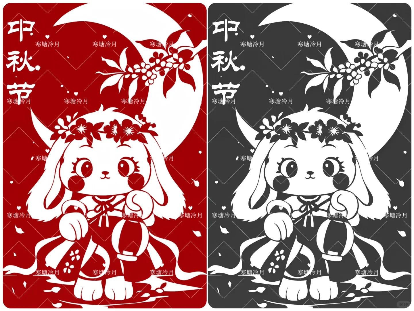 月兔贺中秋剪纸刻纸底稿分享