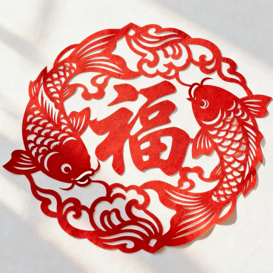 双鱼抱福剪纸｜连年有余剪纸免费分享