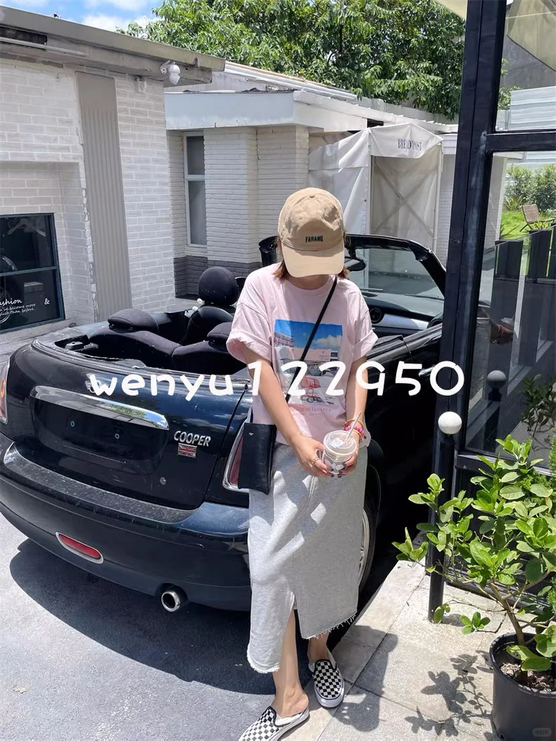 全新早秋韩系松紧腰高腰不对称设计休闲卫裙