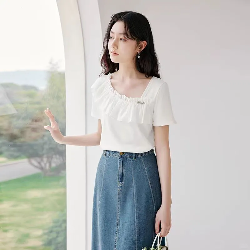 夏季领口不对称T恤裁剪图，喜欢点赞收藏！