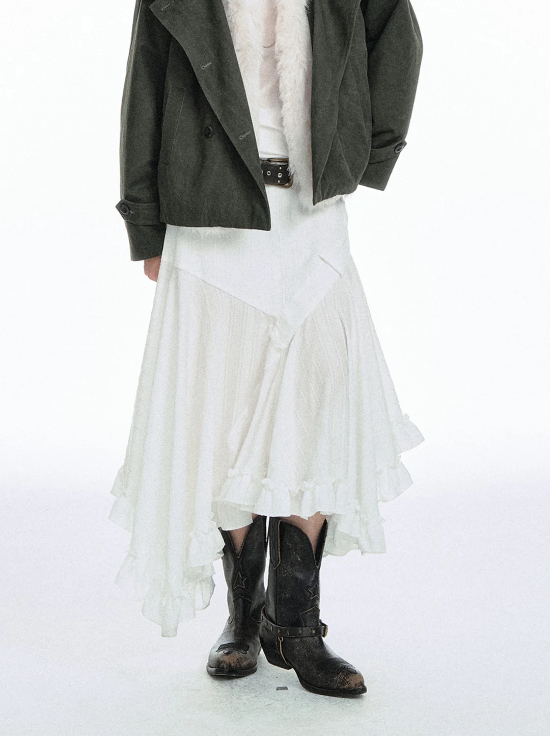 STRIKE A POSE*不规则拼接荷叶边半身裙