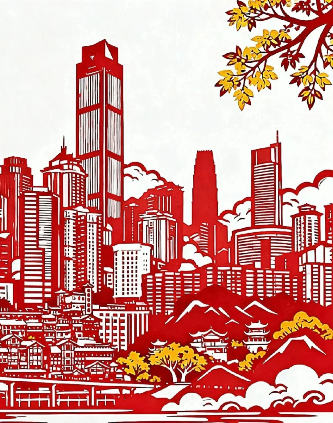 剪纸时刻，城市风光，山城印象