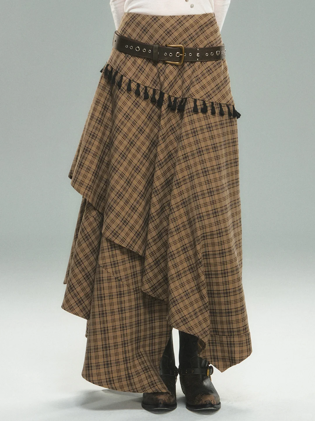 STRIKE A POSE*浪游诗人格纹不对称长裙