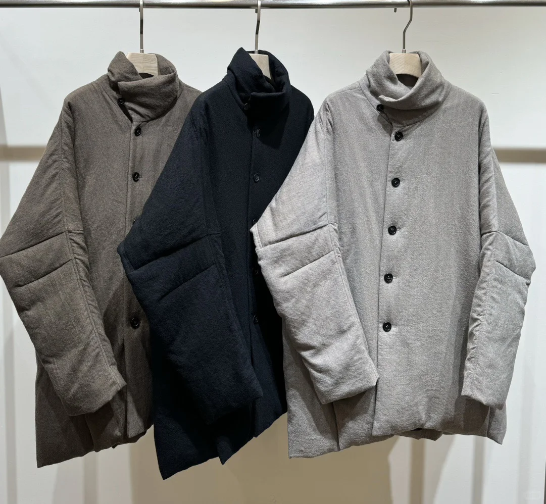 中式国潮单排扣斜门襟男女同款羊毛鹅绒大衣