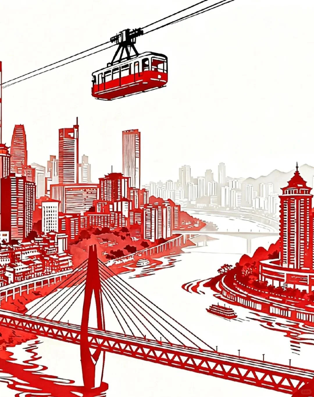 剪纸时刻，城市风光，山城印象