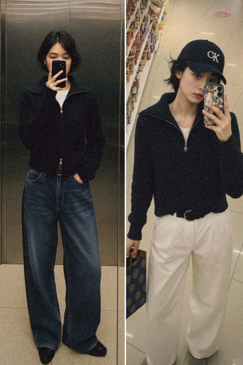 1件=7天穿搭 | 收藏双拉链毛衣开衫搭配合辑