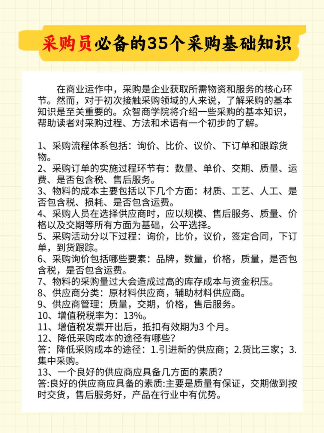 采购员必备的35个采购基础知识