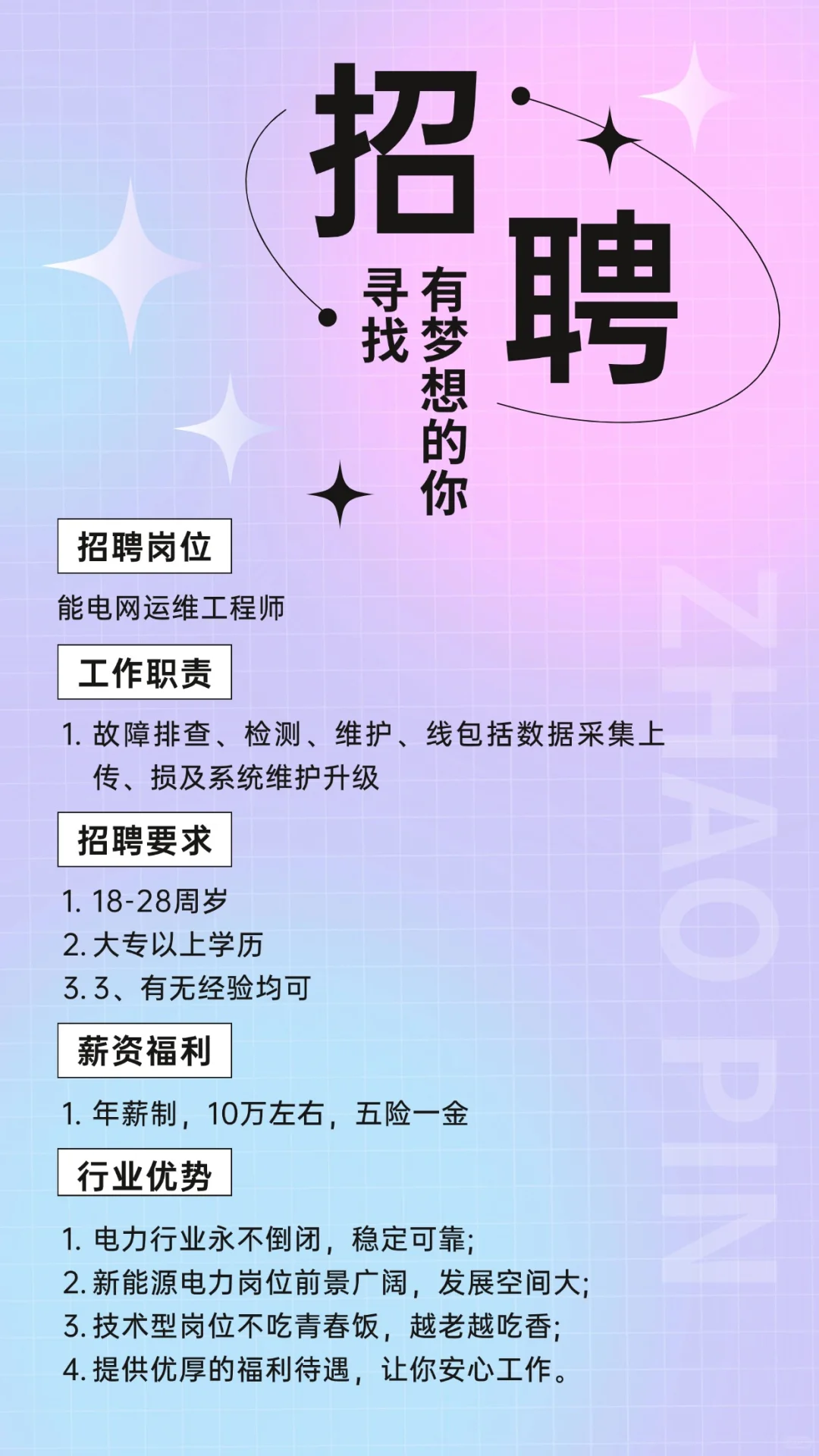 诚聘智能电网运维工程师