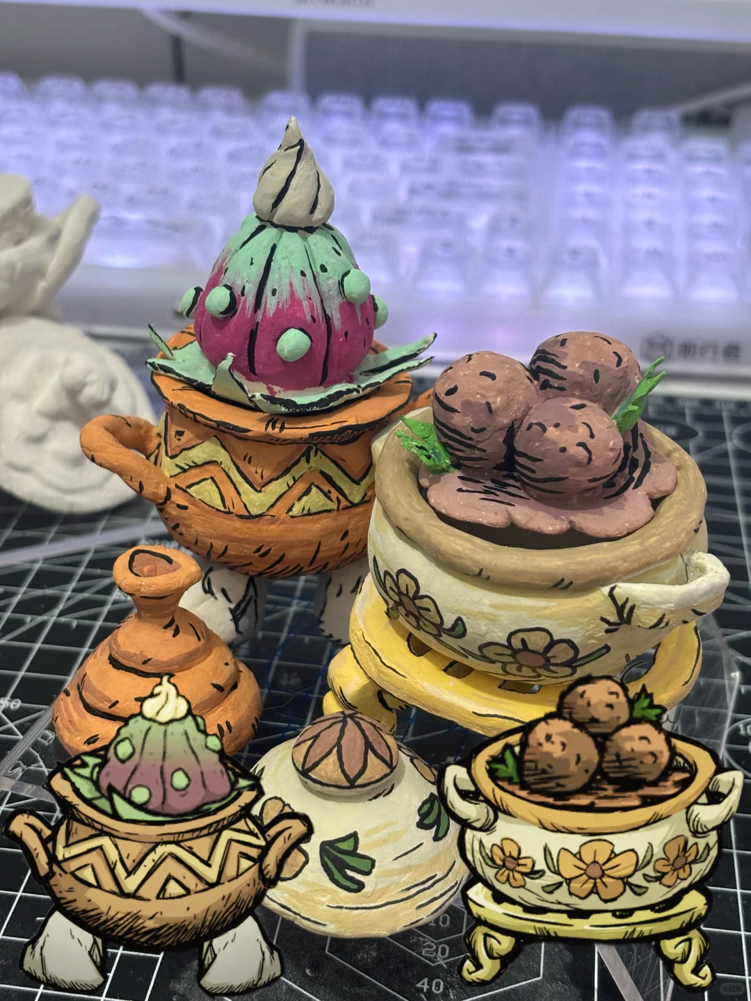 用石塑黏土捏了《饥荒》的锅和料理