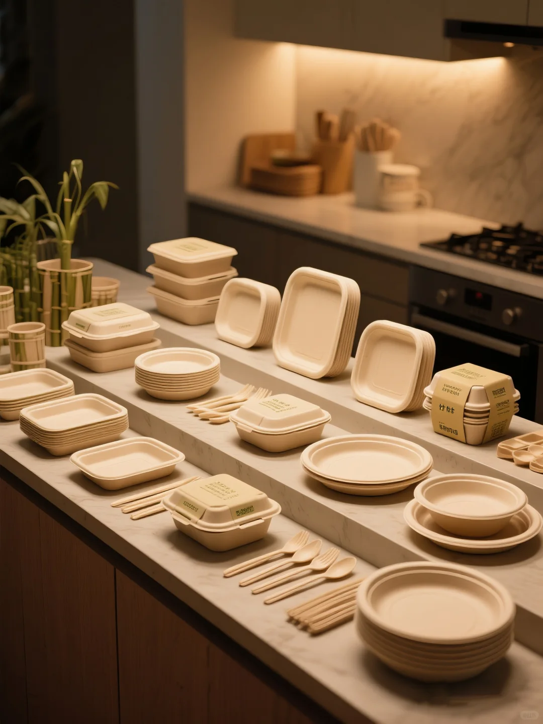 环保甘蔗浆餐盒：抑菌耐热，Logo压纹可定制