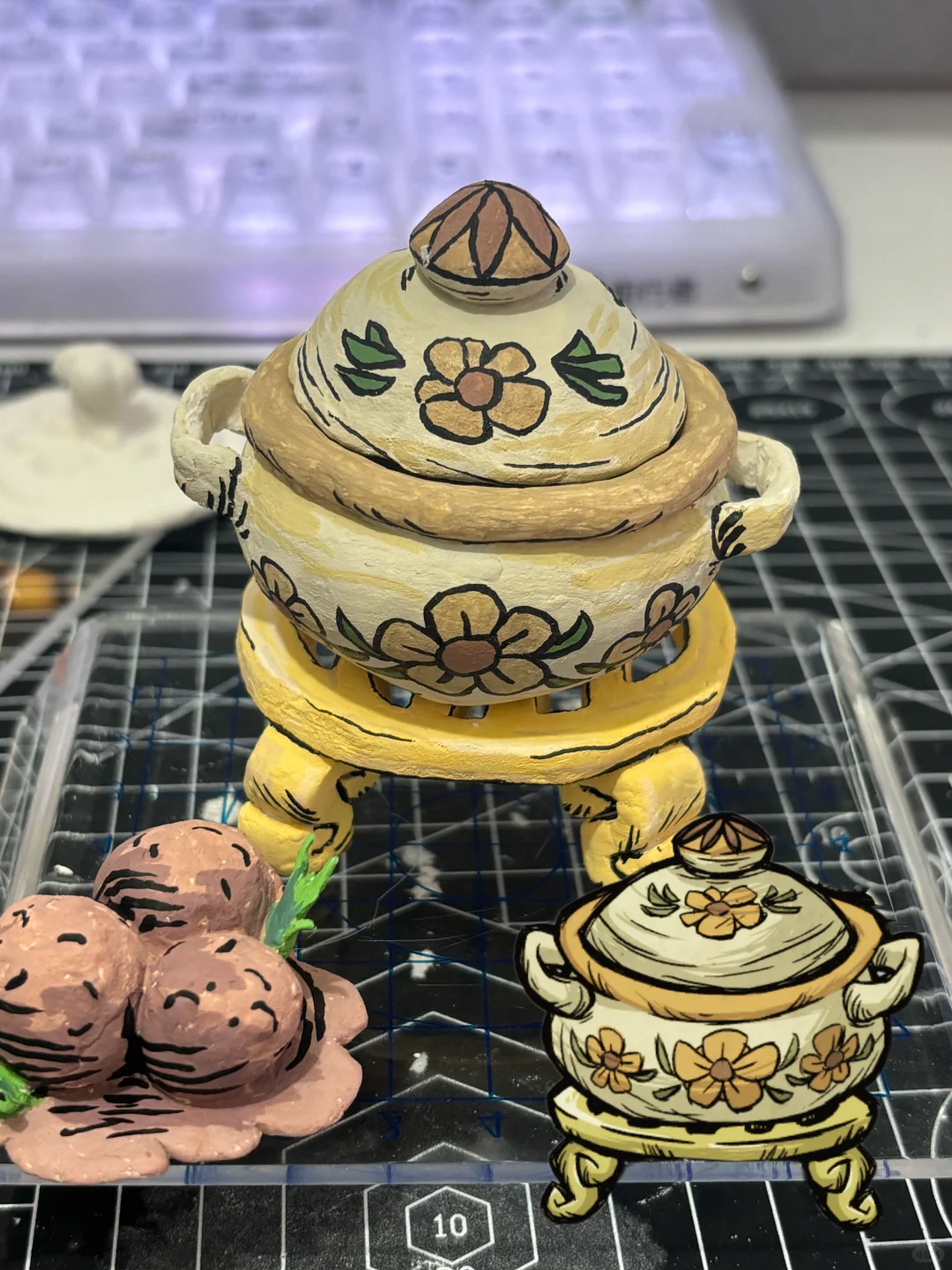 用石塑黏土捏了《饥荒》的锅和料理